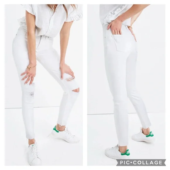 ❣️🆕Madewell 9" High-Rise Skinny Crop White Jeans Destructed Edition❣️ - Picture 2 of 11
